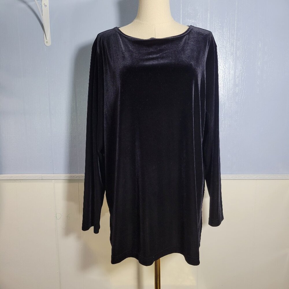Kathy Lee 2X Black Velvet Round Neck Longsleeve Winter Holiday Blouse